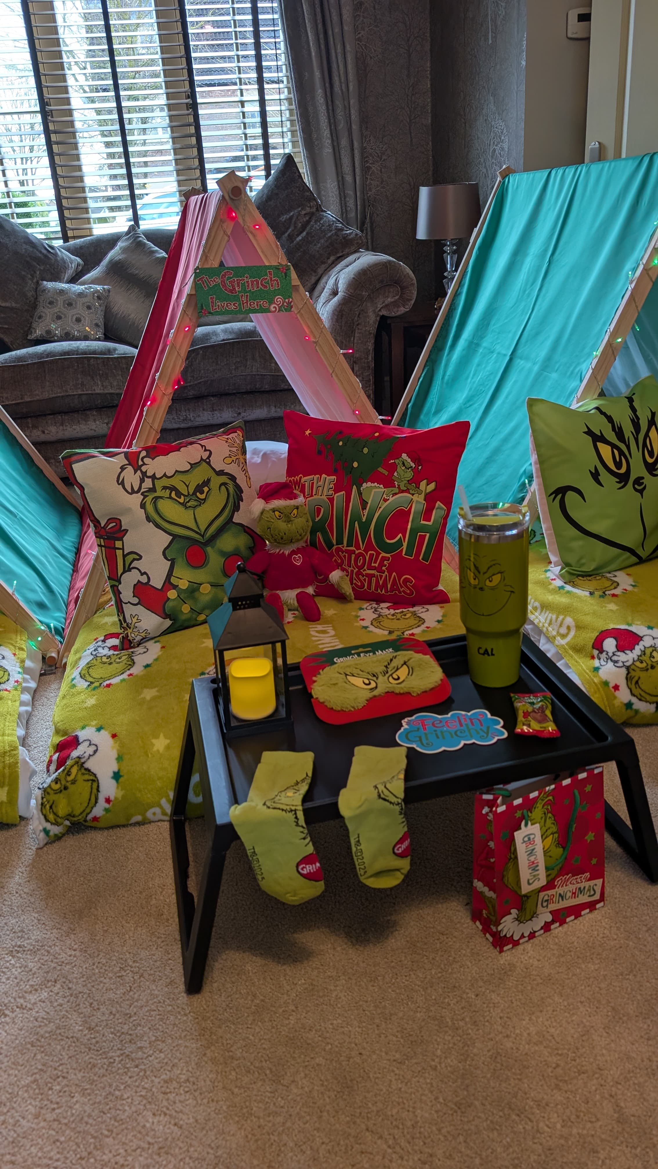 Themed sleepover tent setup